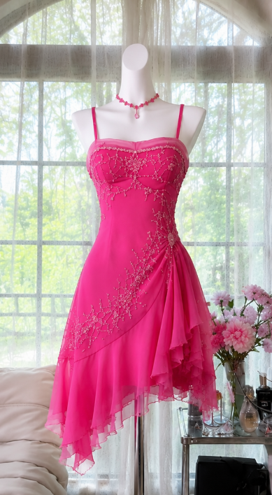 Vintage Burgundy Short Homecoming Dress Straps A-line Dress for Party Beaded Chiffon Birthday Dress ED09552