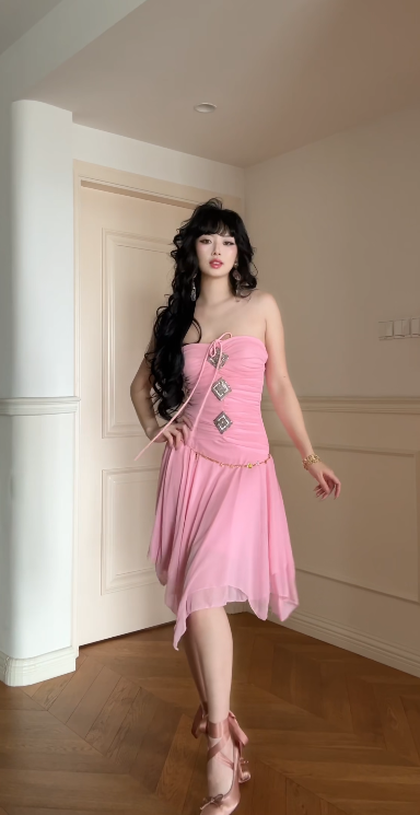 Vintage Pink Short Homecoming Dress Strapless Sheath Dress for Party Chiffon Birthday Dress ED09559