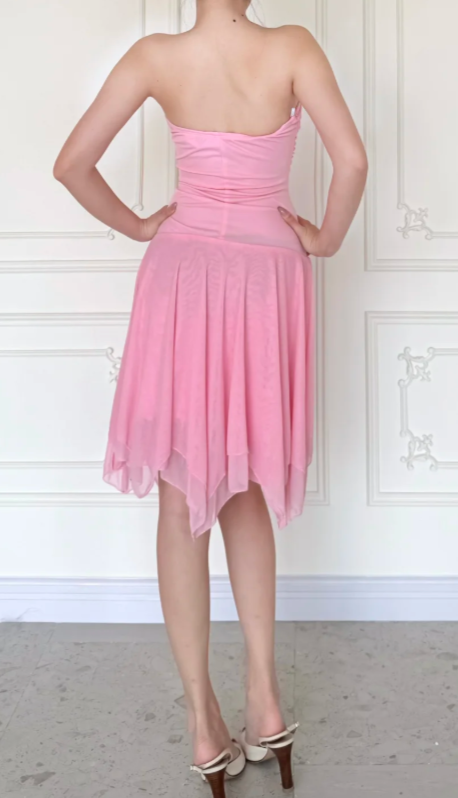 Vintage Pink Short Homecoming Dress Strapless Sheath Dress for Party Chiffon Birthday Dress ED09559