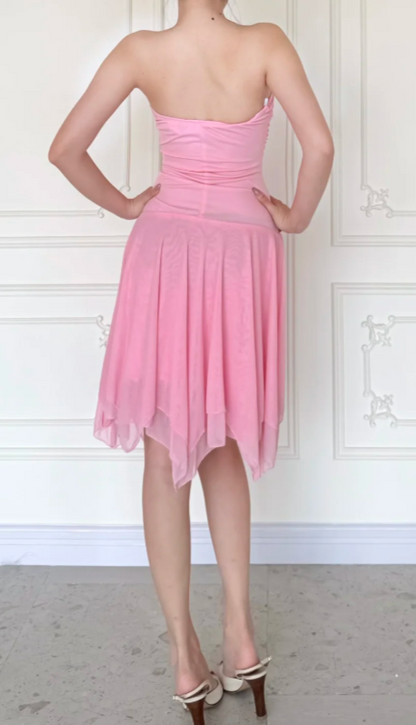 Vintage Pink Short Homecoming Dress Strapless Sheath Dress for Party Chiffon Birthday Dress ED09559