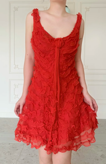 Vintage Red Short Homecoming Dress Straps Sheath Dress for Party Chiffon Birthday Dress ED09561