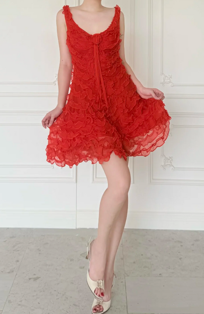 Vintage Red Short Homecoming Dress Straps Sheath Dress for Party Chiffon Birthday Dress ED09561