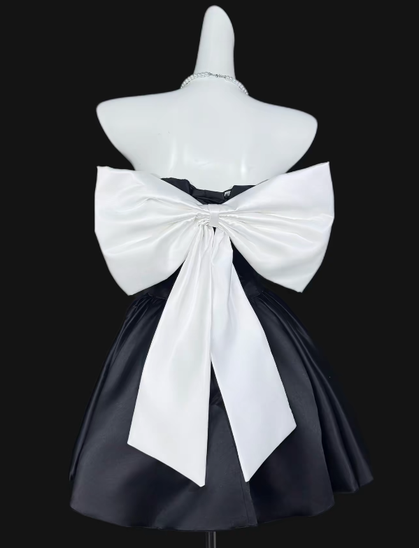 Chic Black Short Homecoming Dress Off-shoulder A-Line Dress for Party Satin Birthday Dress ED09563