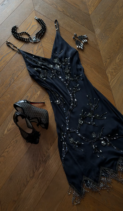 Robe de bal courte noire chic à bretelles fourreau pour soirée, robe d'anniversaire en mousselle perlée ED09566