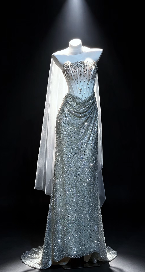Chic Silver Prom Dress Strapless Sheath Sequins Long Prom Dress ED09572