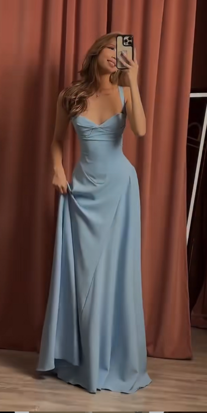 Chic Blue Prom Dress Halter Sheath Chiffon Long Prom Dress ED09575