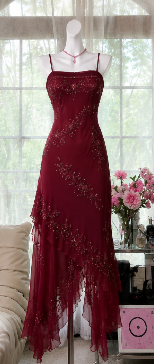 Robe de bal longue en mousseline jaune chic, fourreau perlé, bretelles ED09576