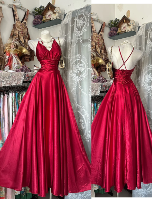 Robe de bal rouge chic sans manches fourreau satin longue robe de bal ED09581