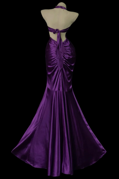Chic Purple Prom Dress Halter Mermaid Satin Long Prom Dress ED09584