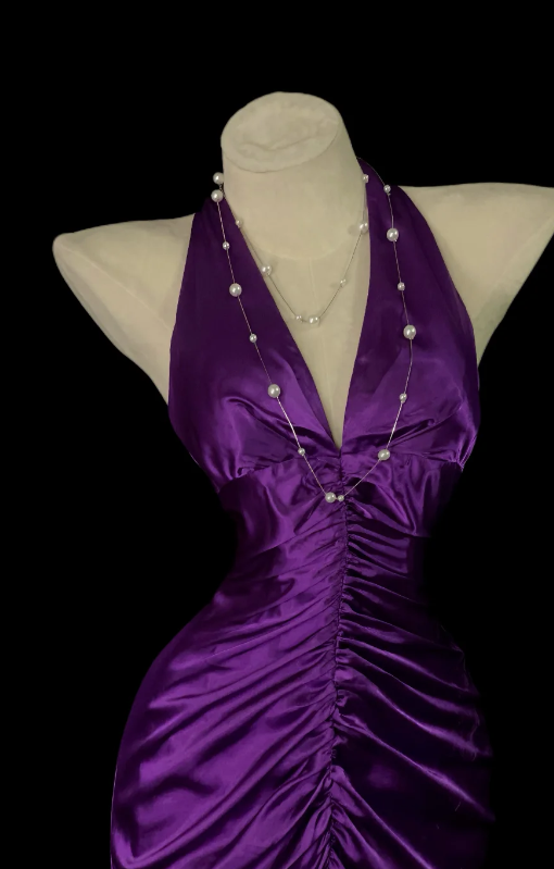 Chic Purple Prom Dress Halter Mermaid Satin Long Prom Dress ED09584