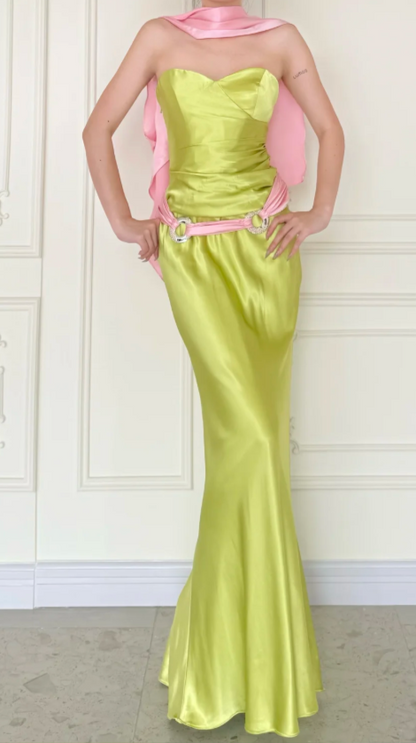 Chic Green Prom Dress Sweetheart Sheath Satin Long Prom Dress ED09585