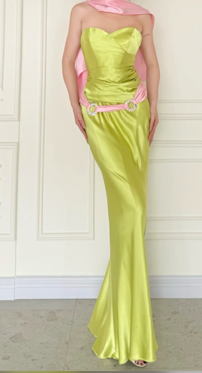Chic Green Prom Dress Sweetheart Sheath Satin Long Prom Dress ED09585