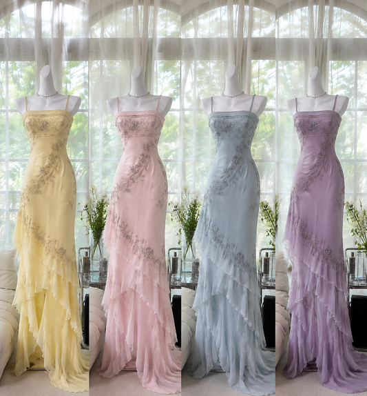 Chic Pale Blue Prom Dress Straps Sheath Beaded Chiffon Long Prom Dress ED09588