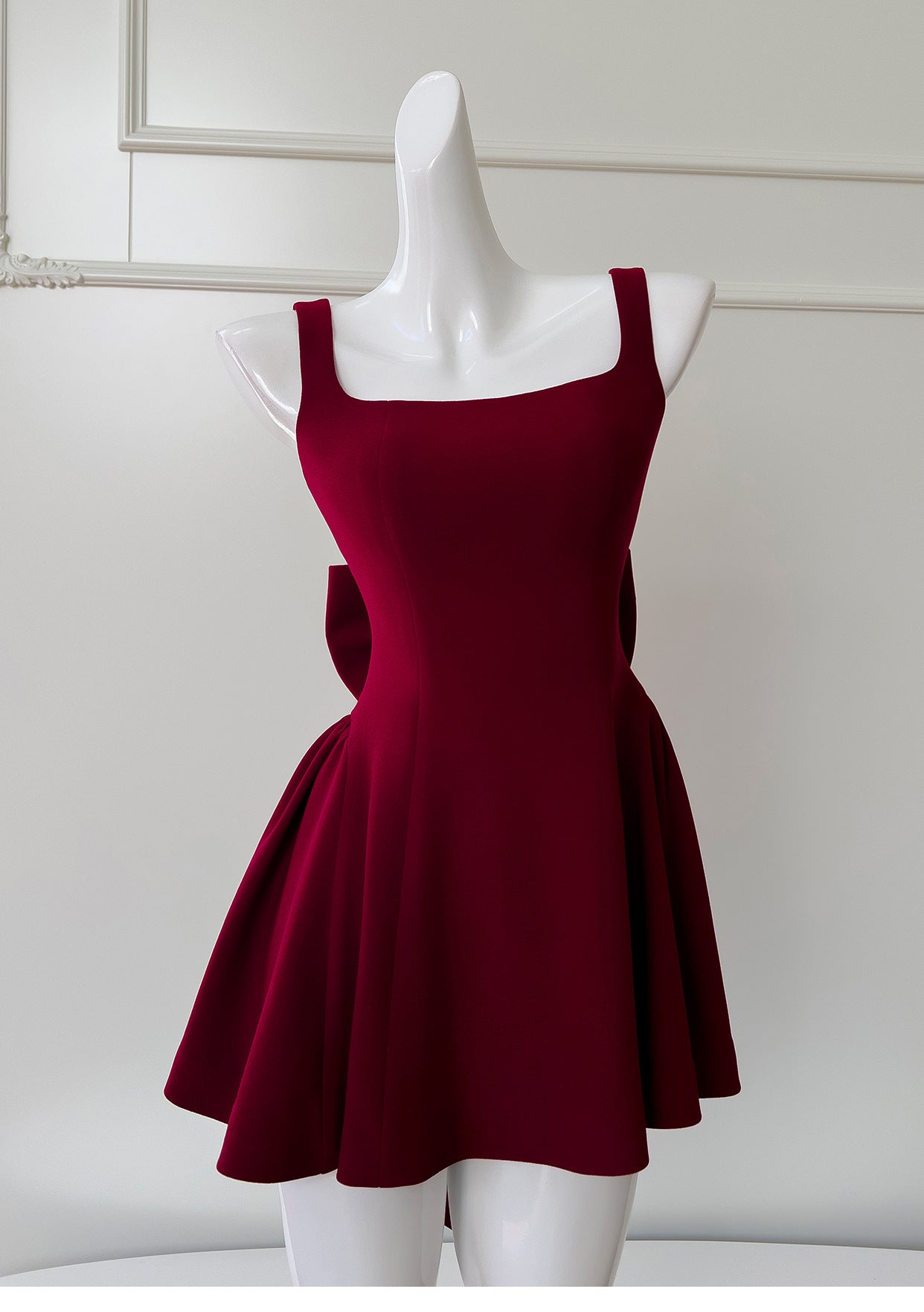 Burgunderrotes A-Linien-Abendkleid mit Spaghettiträgern, kurzes Homecoming-Kleid, ED0958