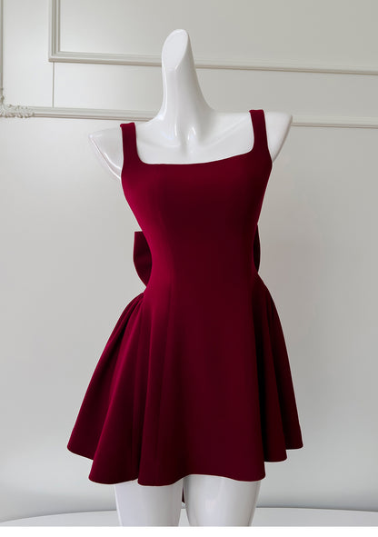 Burgunderrotes A-Linien-Abendkleid mit Spaghettiträgern, kurzes Homecoming-Kleid, ED0958