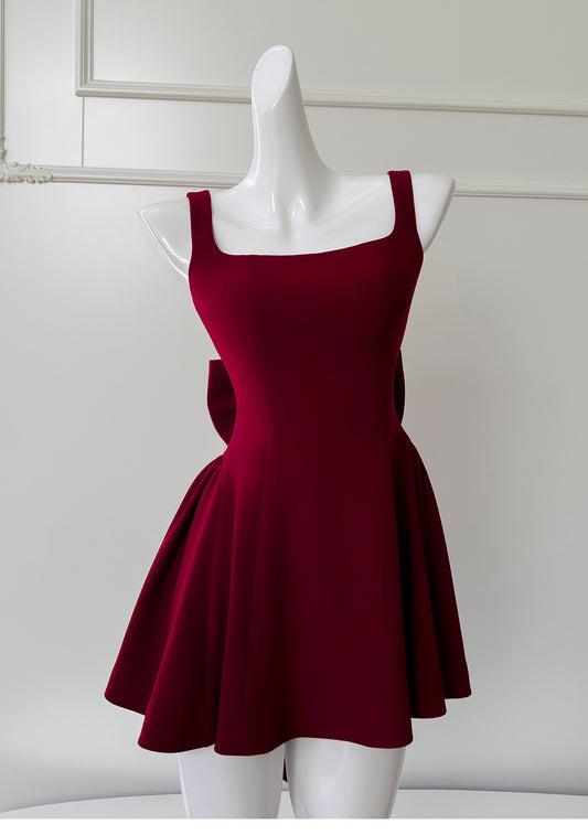 Burgunderrotes A-Linien-Abendkleid mit Spaghettiträgern, kurzes Homecoming-Kleid, ED0958