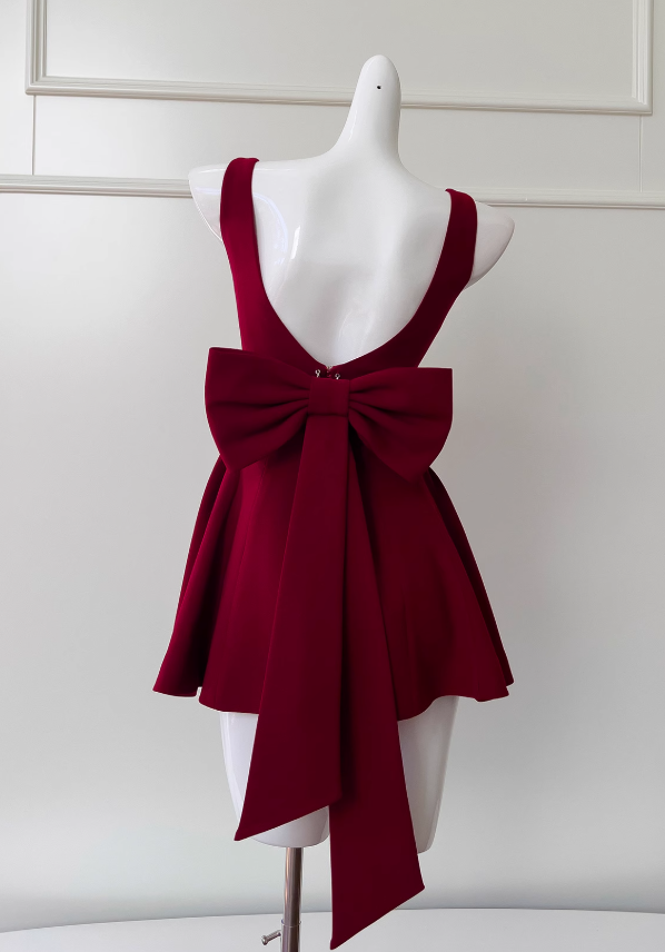 Burgunderrotes A-Linien-Abendkleid mit Spaghettiträgern, kurzes Homecoming-Kleid, ED0958