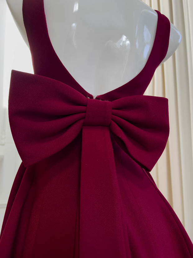 Burgunderrotes A-Linien-Abendkleid mit Spaghettiträgern, kurzes Homecoming-Kleid, ED0958