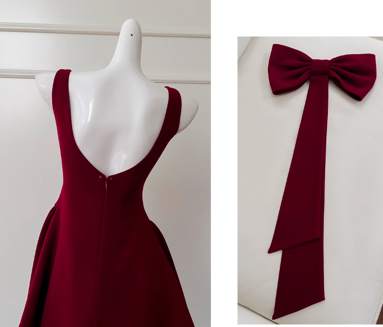 Burgunderrotes A-Linien-Abendkleid mit Spaghettiträgern, kurzes Homecoming-Kleid, ED0958