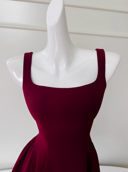 Burgunderrotes A-Linien-Abendkleid mit Spaghettiträgern, kurzes Homecoming-Kleid, ED0958