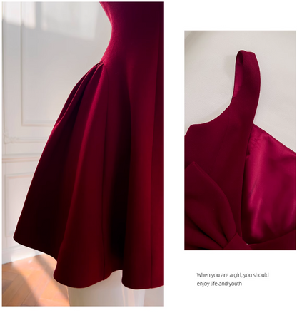 Burgunderrotes A-Linien-Abendkleid mit Spaghettiträgern, kurzes Homecoming-Kleid, ED0958