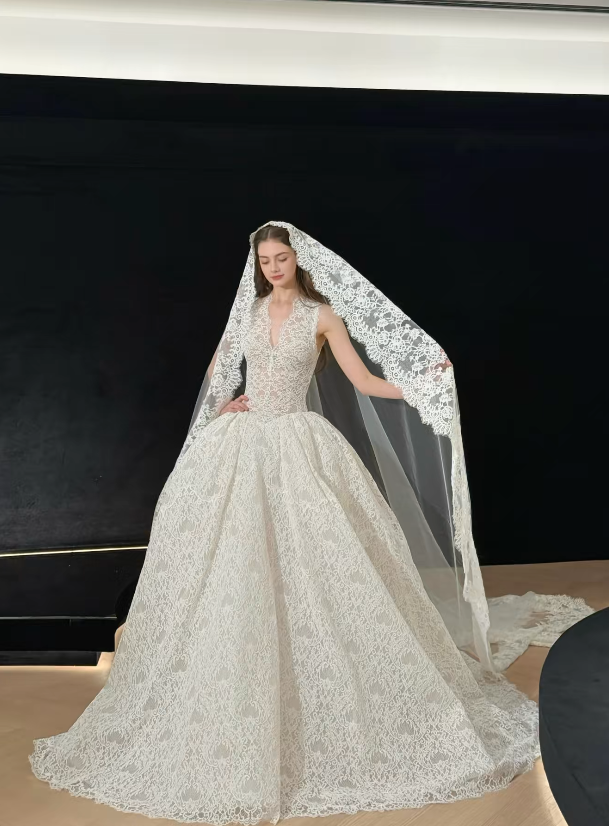 Timeless Halter A-Line Lace White Wedding Dress ED09593