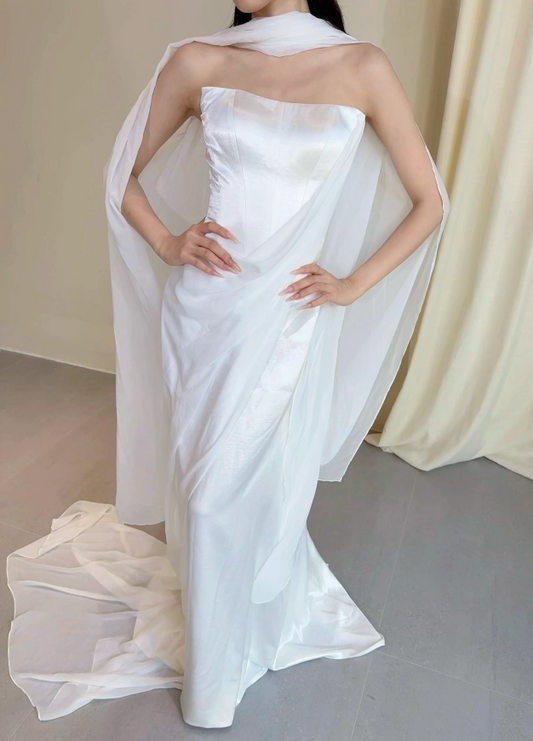 Timeless Strapless Sheath Satin White Wedding Dress ED09596