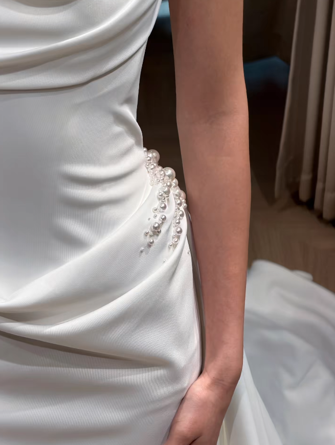 Timeless Strapless Sheath Satin White Wedding Dress ED09599