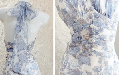 Französisches Neckholderkleid mit Blumendruck ED01467