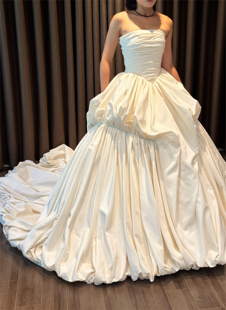 Modest White Strapless  A-Line Satin Pleated Wedding Dress for Bride ED09605