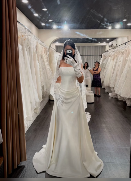 Modest White Strapless Mermaid Satin Wedding Dress for Bride ED09607