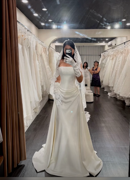 Modest White Strapless Mermaid Satin Wedding Dress for Bride ED09607