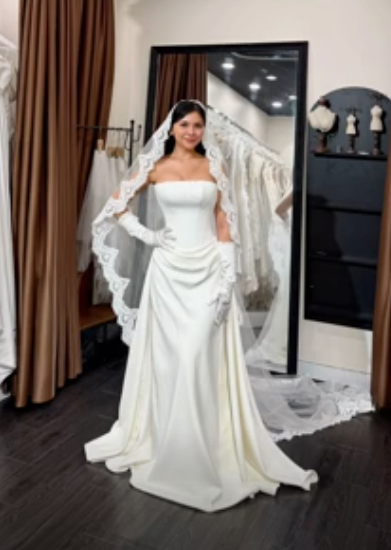 Modest White Strapless Mermaid Satin Wedding Dress for Bride ED09607