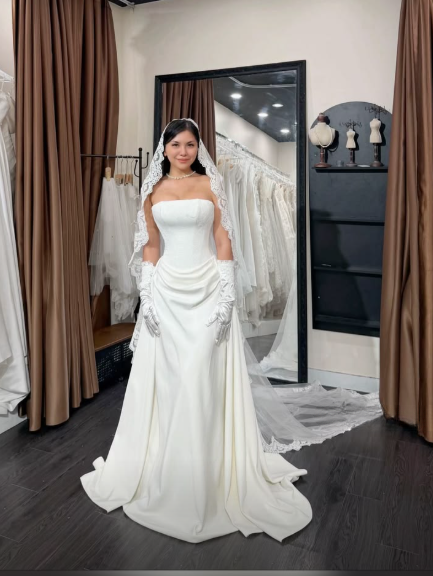 Modest White Strapless Mermaid Satin Wedding Dress for Bride ED09607