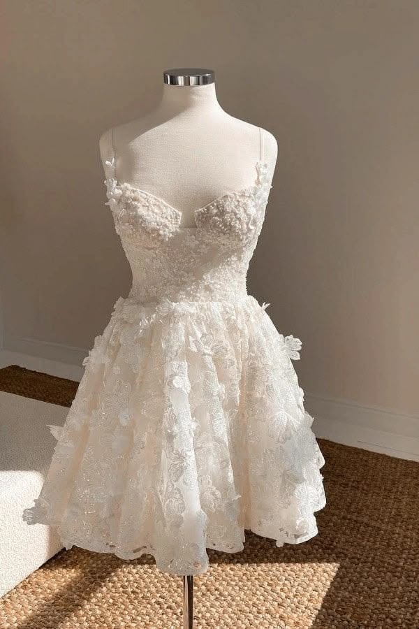 Modest White Straps A-Line Tulle Applique Wedding Dress for Bride ED09610