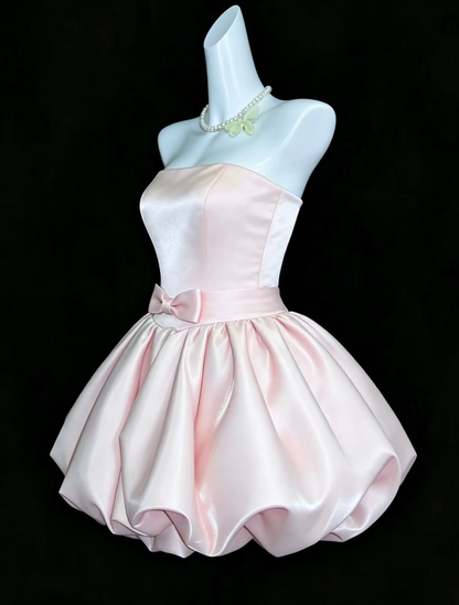 Fashion Pink Short Homecoming Dress Straps A-Line Satin Birthday Dress ED09629