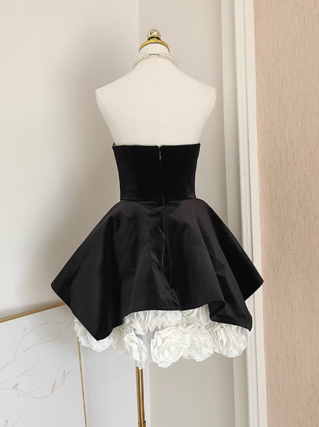 A-Linie Samt Tube Top Mesh Patchwork 3D Blume Kontrastfarbe Kleid, Geburtstagskleid ED0962