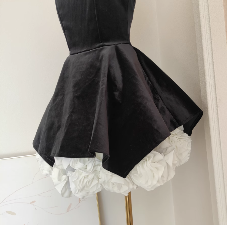 A-Linie Samt Tube Top Mesh Patchwork 3D Blume Kontrastfarbe Kleid, Geburtstagskleid ED0962