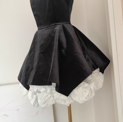 A-Linie Samt Tube Top Mesh Patchwork 3D Blume Kontrastfarbe Kleid, Geburtstagskleid ED0962