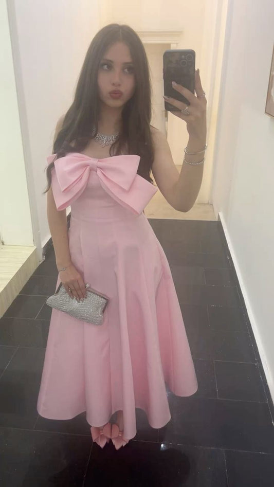 Robe de bal rose chic sans bretelles trapèze en satin longue robe de soirée ED09634