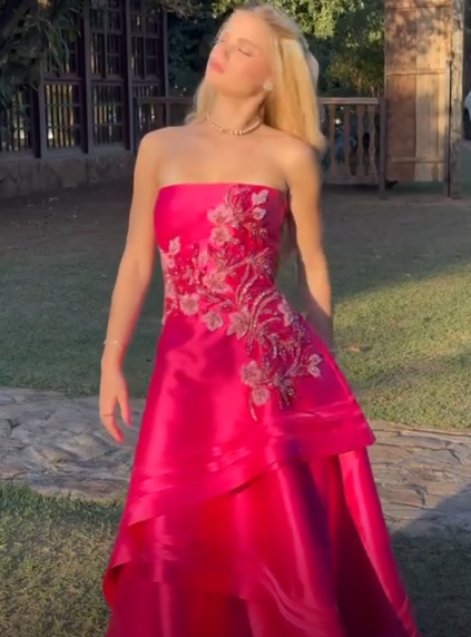 Chic Hot Pink Prom Dress Strapless A-Line Satin Long Evening Dress ED09635