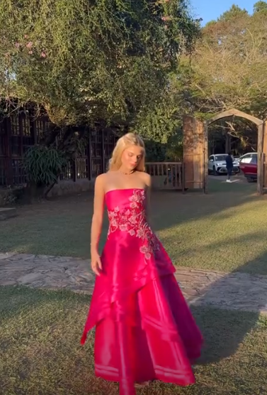 Chic Hot Pink Prom Dress Strapless A-Line Satin Long Evening Dress ED09635