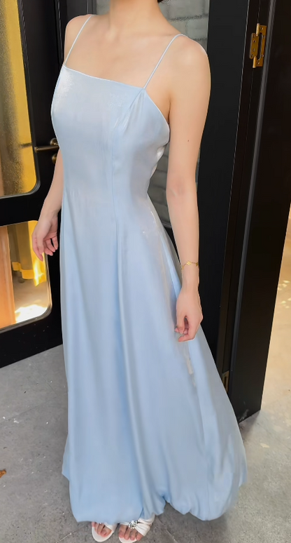 GGorgeous Blue Prom Dress Straps Sheath Satin Long Evening Dress ED09637