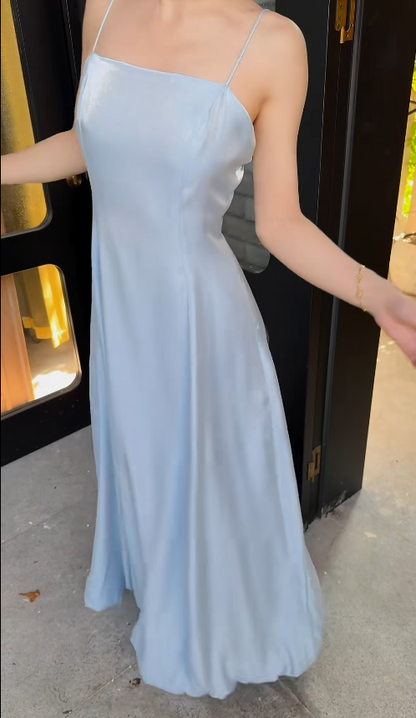 GGorgeous Blue Prom Dress Straps Sheath Satin Long Evening Dress ED09637