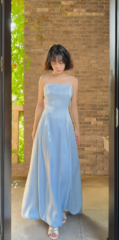 GGorgeous Blue Prom Dress Straps Sheath Satin Long Evening Dress ED09637