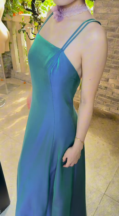Gorgeous Peacock Blue‑Green Prom Dress Straps Sheath Satin Long Evening Dress ED09638