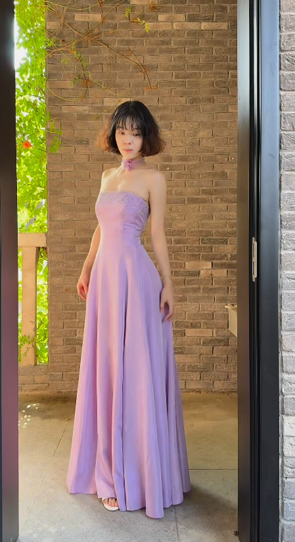 Gorgeous Lilac Prom Dress Strapless A-Line Satin Long Evening Dress ED09639