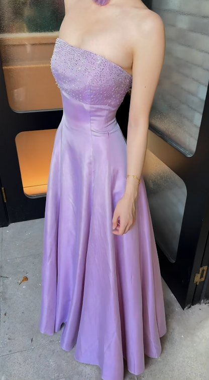 Gorgeous Lilac Prom Dress Strapless A-Line Satin Long Evening Dress ED09639