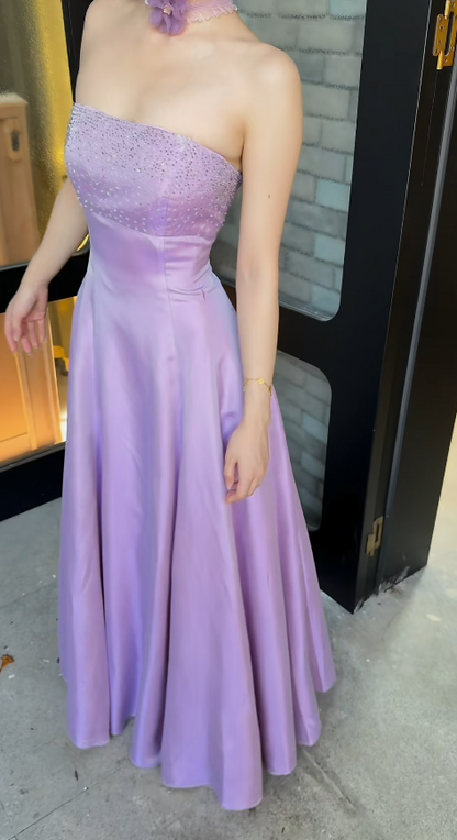 Gorgeous Lilac Prom Dress Strapless A-Line Satin Long Evening Dress ED09639