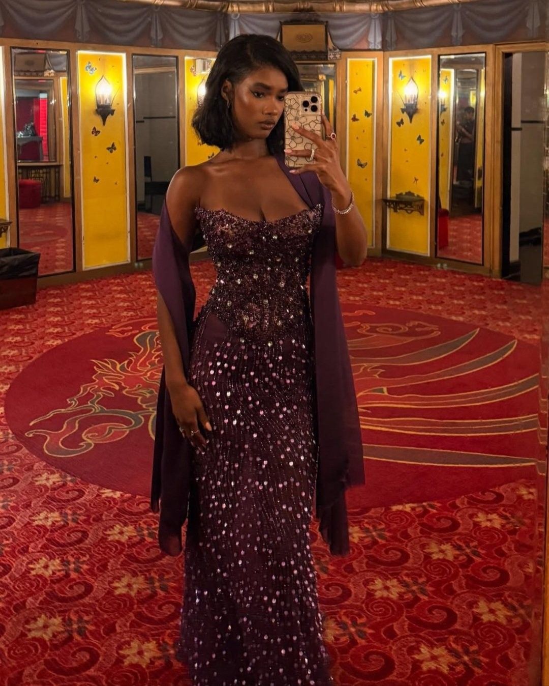 Gorgeous Purple Prom Dress Strapless Sheath Chiffon Sequins Long Evening Dress ED09649